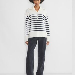 Babaton 2XS Cream and Navy Striped Merino Wool Sweater Preppy Quiet Luxury Soft